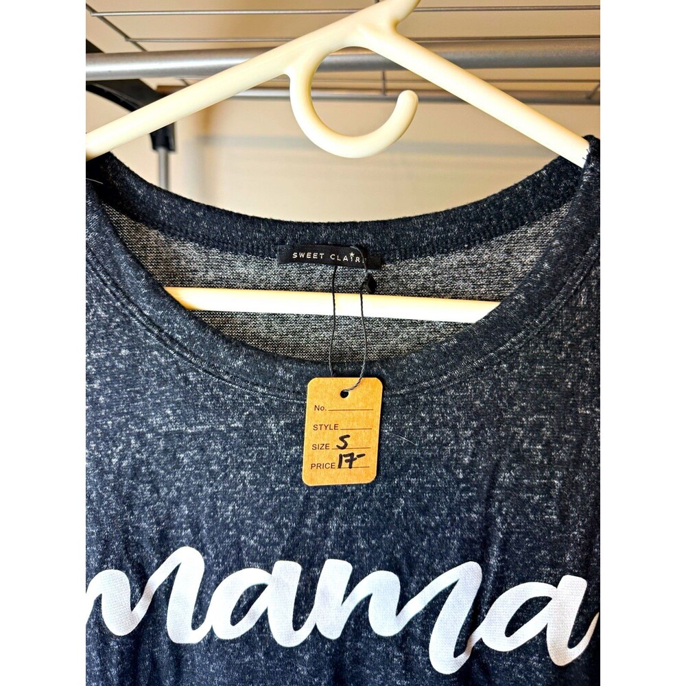 Sweet Claire Women's Gray Crew Neck Long Sleeve Striped Mama Shirt Size S